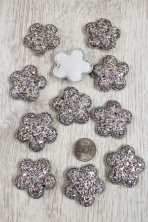 Патч 3D, россыпь пайеток "Цветок" 4 см (20 шт) SF-1536, серебро